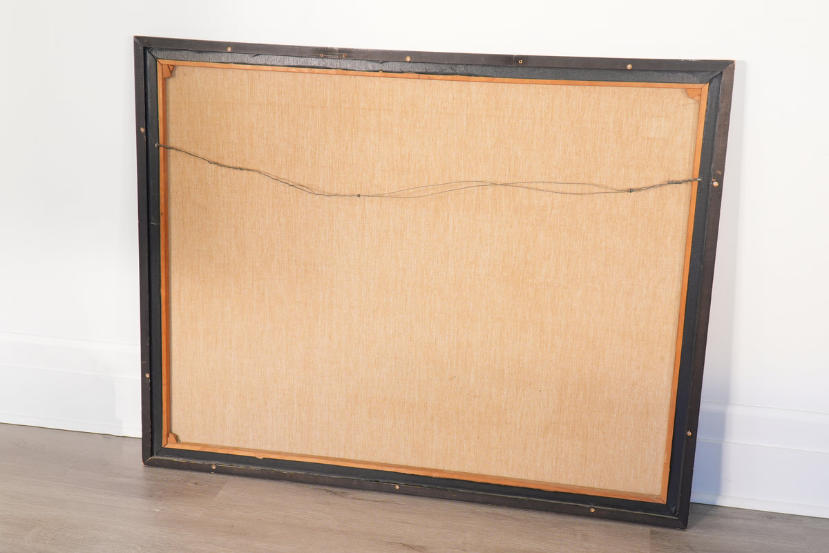 Vintage Mid-Century Modern Yellow & White Abstract Geometric Painting - 47" x 37"
