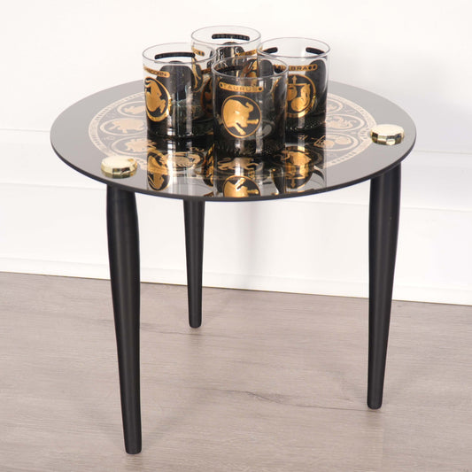Vintage Zodiac Astrology Table and Glass Set