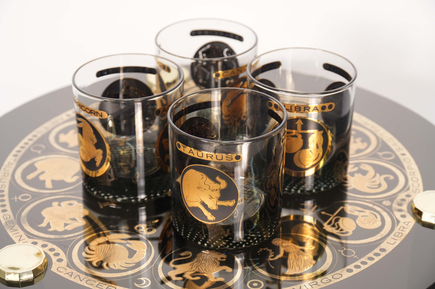 Vintage Zodiac Astrology Table and Glass Set