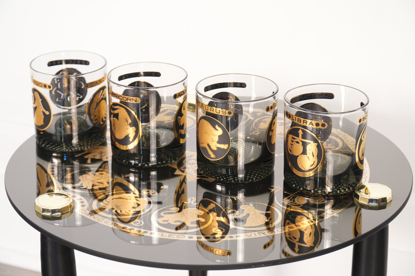 Vintage Zodiac Astrology Table and Glass Set