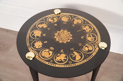 Vintage Zodiac Astrology Table and Glass Set