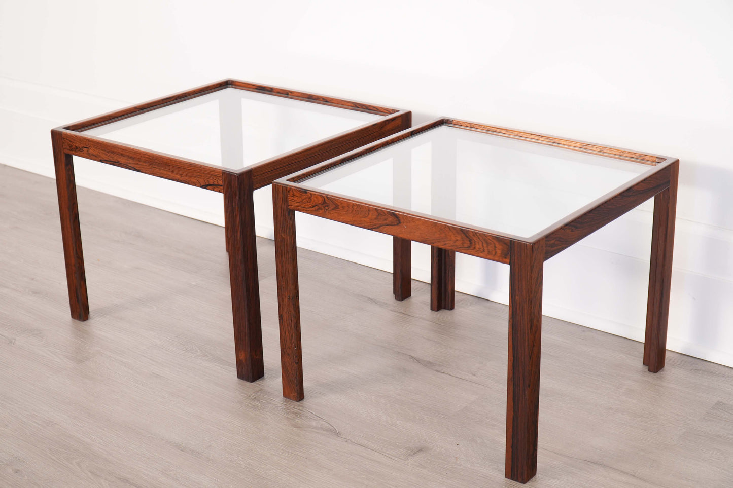 Pair Rosewood Glass-Top Side Tables by Jason Mobler Denmark