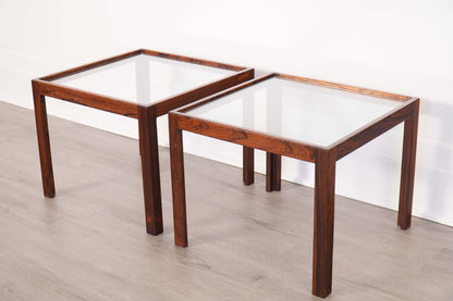Pair Rosewood Glass-Top Side Tables by Jason Mobler Denmark