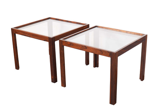 Pair Rosewood Glass-Top Side Tables by Jason Mobler Denmark