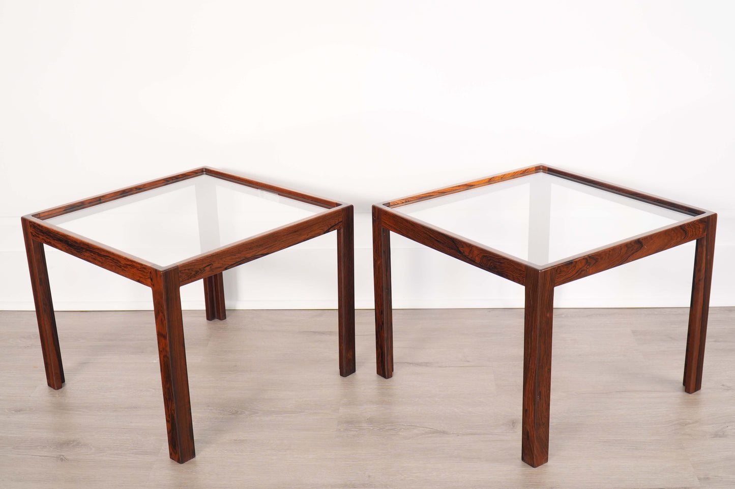 Pair Rosewood Glass-Top Side Tables by Jason Mobler Denmark