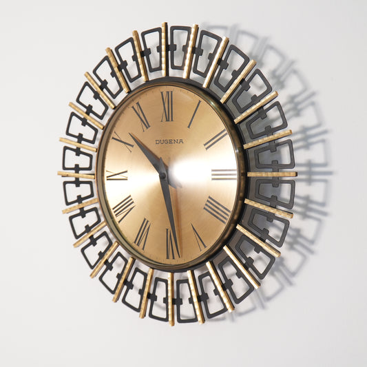 1960s Sunburst Wall Clock by Dugena Germany