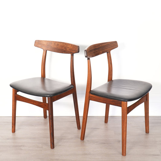 Pair Rosewood Side Chairs by Henning Kjaernulf for Bruno Hansen Denmark
