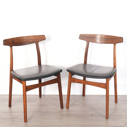 Pair Rosewood Side Chairs by Henning Kjaernulf for Bruno Hansen Denmark