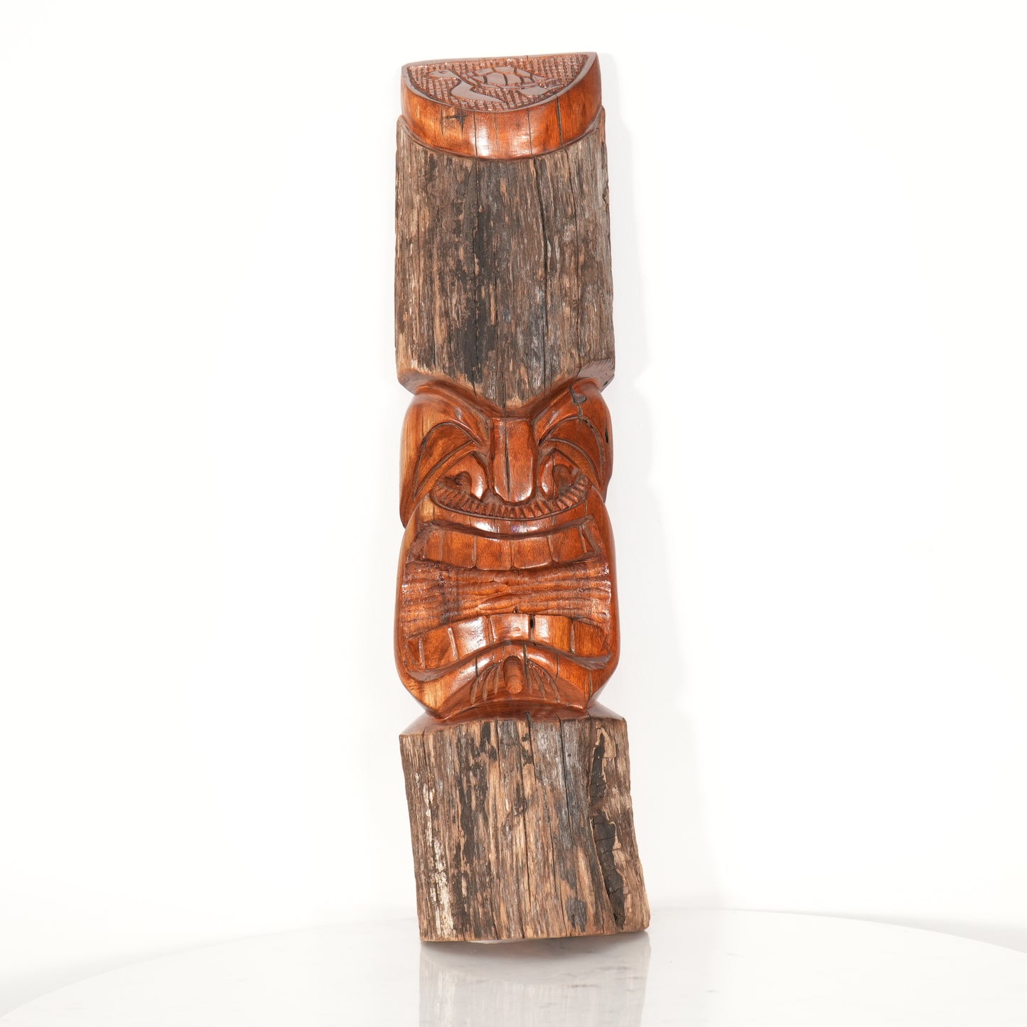 24" Heavy Solid Hand Carved Wood Hawaiian Tiki By Leo Kauai Statue Sculpture