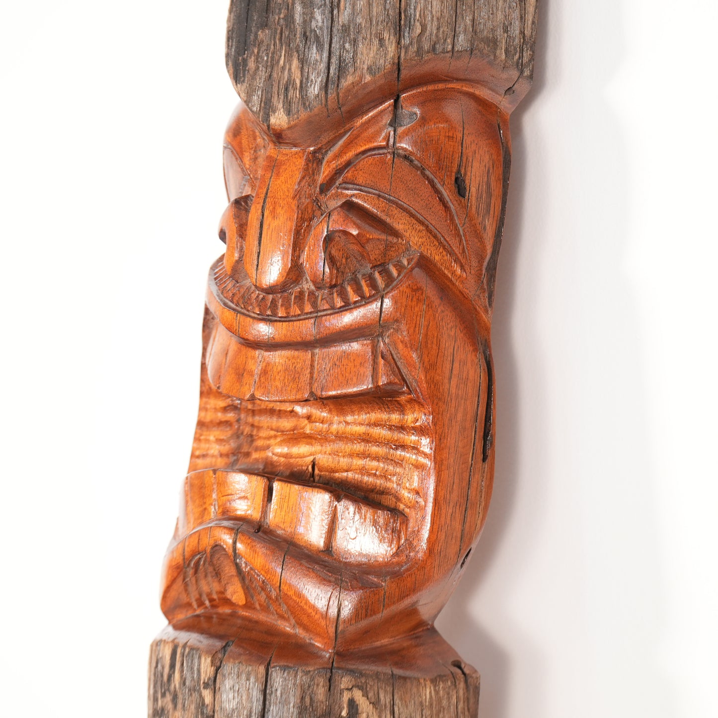 24" Heavy Solid Hand Carved Wood Hawaiian Tiki By Leo Kauai Statue Sculpture