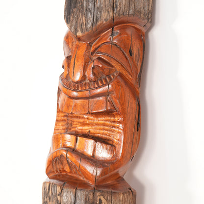 24" Heavy Solid Hand Carved Wood Hawaiian Tiki By Leo Kauai Statue Sculpture
