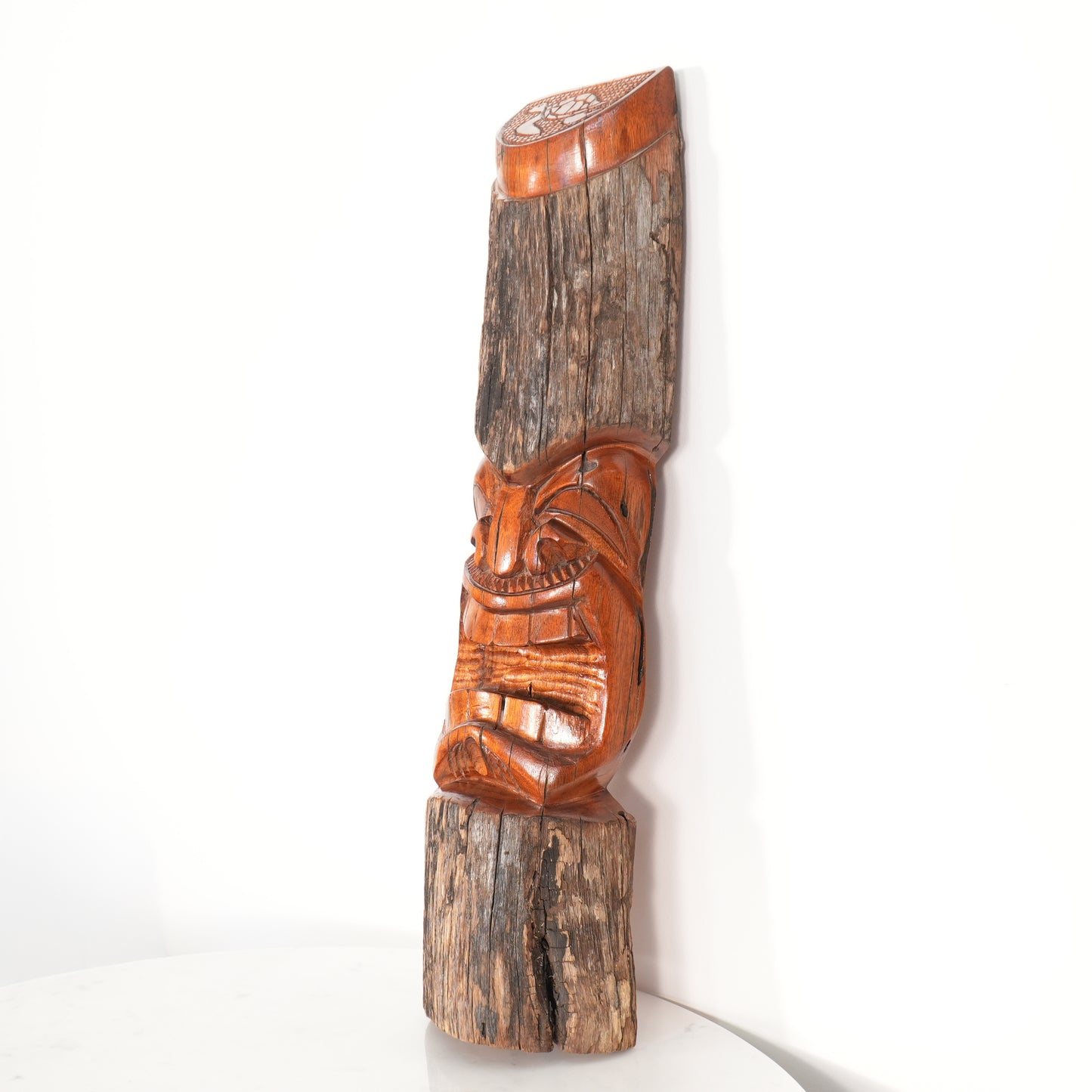 24" Heavy Solid Hand Carved Wood Hawaiian Tiki By Leo Kauai Statue Sculpture