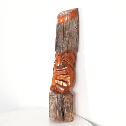 24" Heavy Solid Hand Carved Wood Hawaiian Tiki By Leo Kauai Statue Sculpture