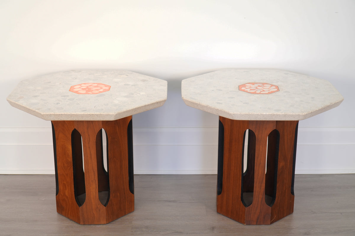 Pair Harvey Probber Terazzo & Walnut Side Tables