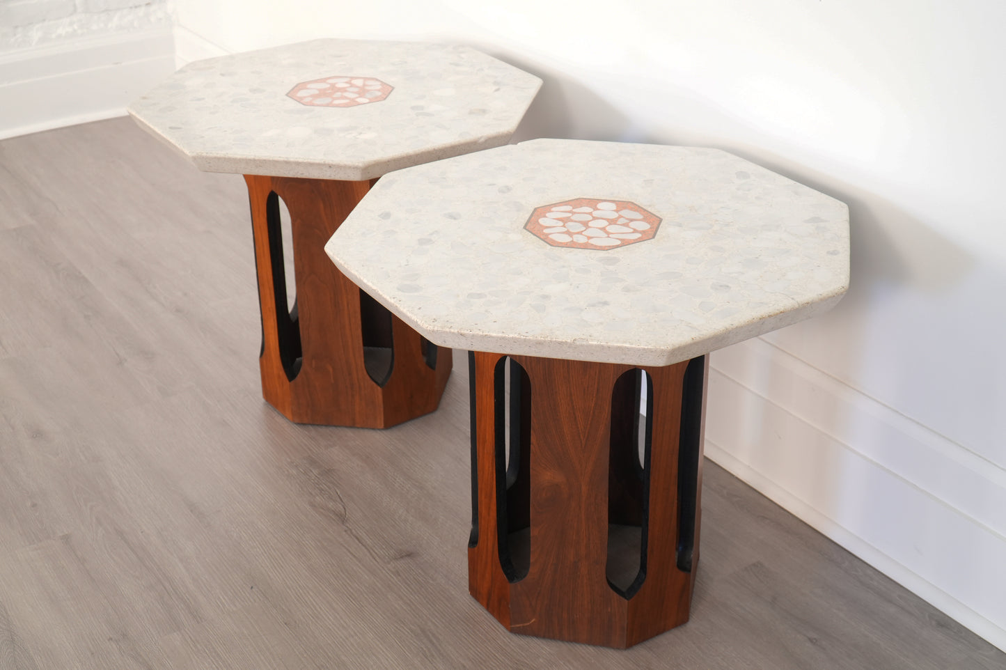 Pair Harvey Probber Terazzo & Walnut Side Tables