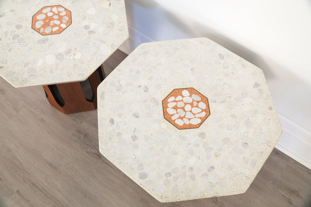 Pair Harvey Probber Terazzo & Walnut Side Tables