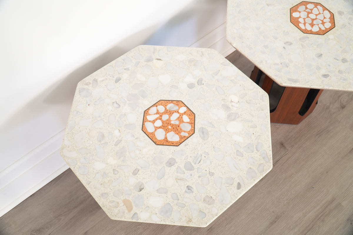 Pair Harvey Probber Terazzo & Walnut Side Tables
