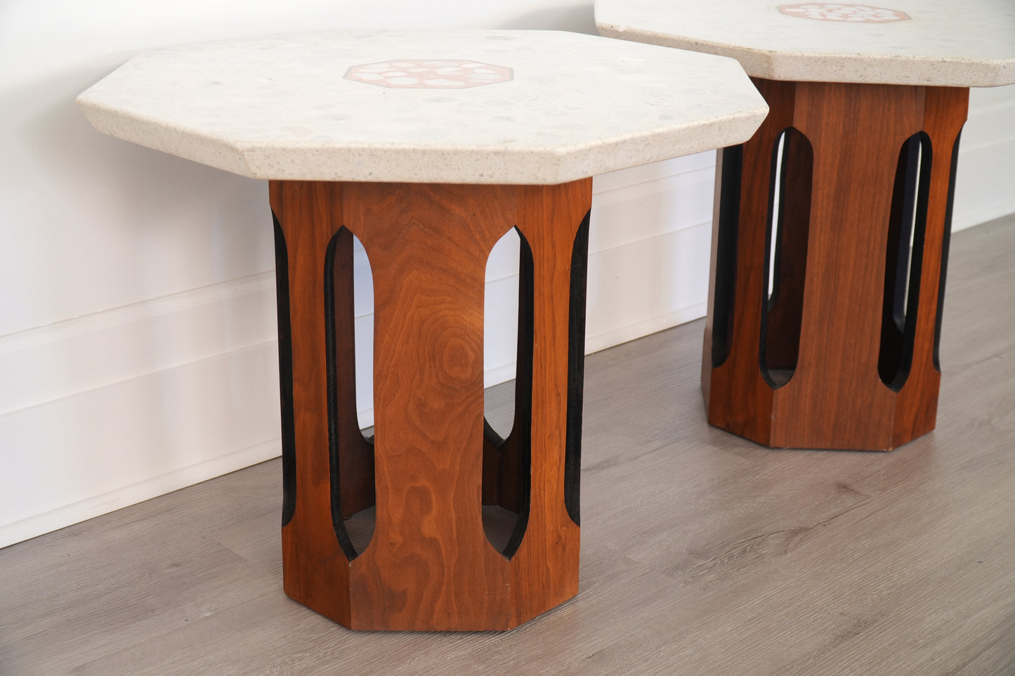 Pair Harvey Probber Terazzo & Walnut Side Tables