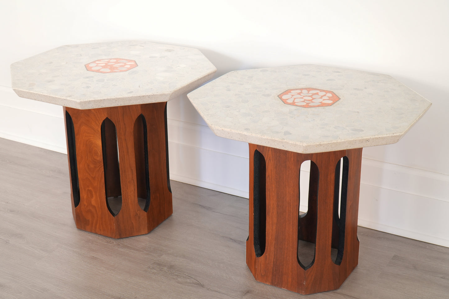 Pair Harvey Probber Terazzo & Walnut Side Tables