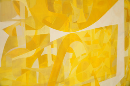 Vintage Mid-Century Modern Yellow & White Abstract Geometric Painting - 47" x 37"