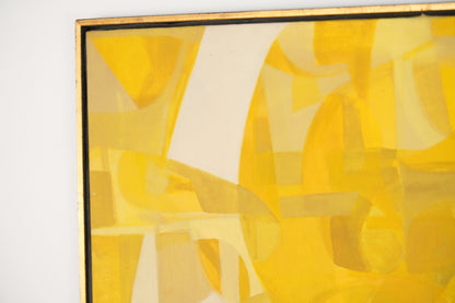 Vintage Mid-Century Modern Yellow & White Abstract Geometric Painting - 47" x 37"