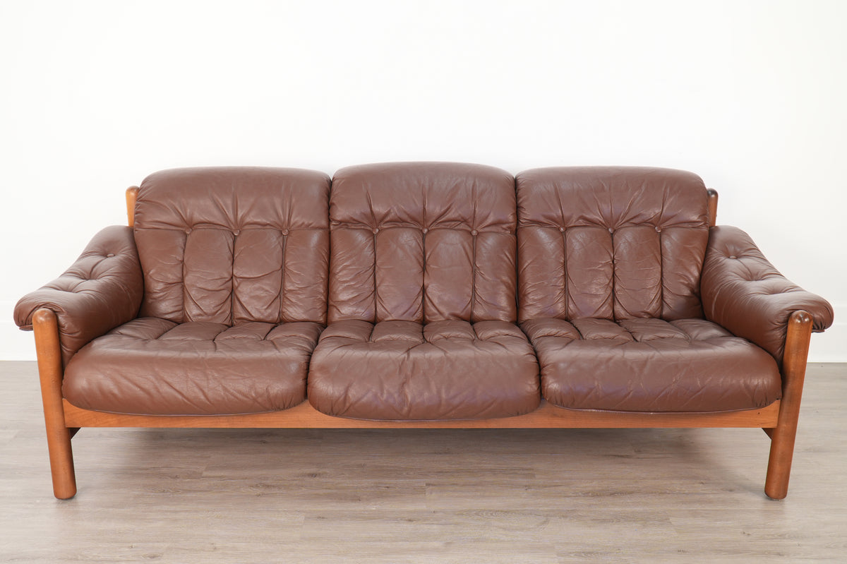 Ulferts Sweden Brown Leather 3-Seat Sofa