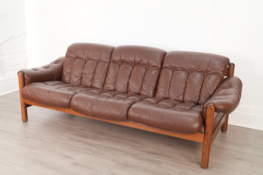 Ulferts Sweden Brown Leather 3-Seat Sofa