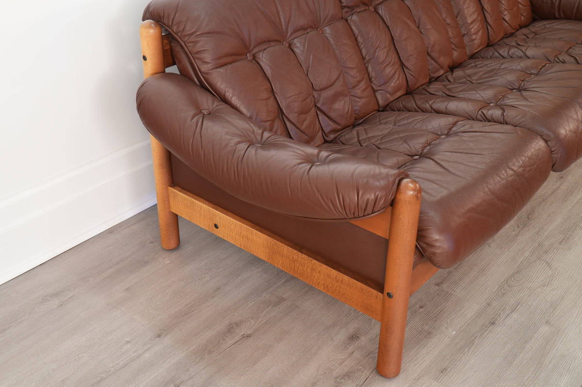 Ulferts Sweden Brown Leather 3-Seat Sofa
