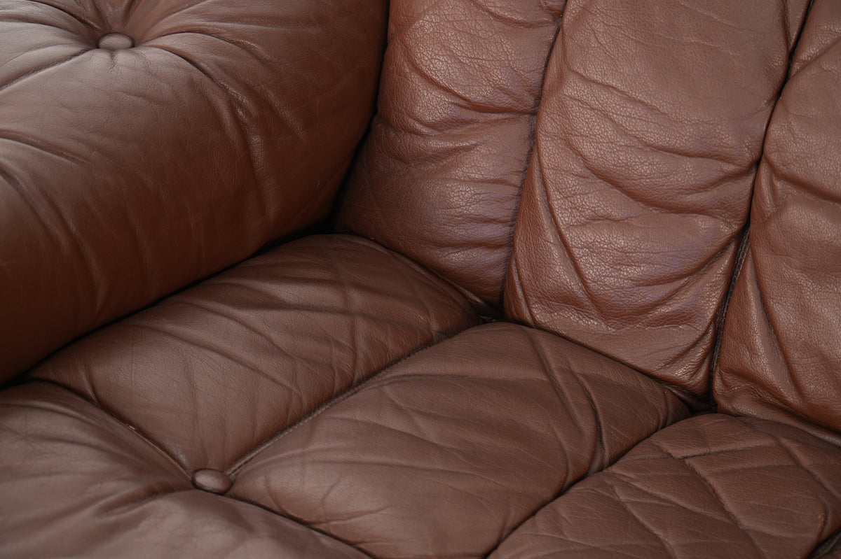 Ulferts Sweden Brown Leather 3-Seat Sofa