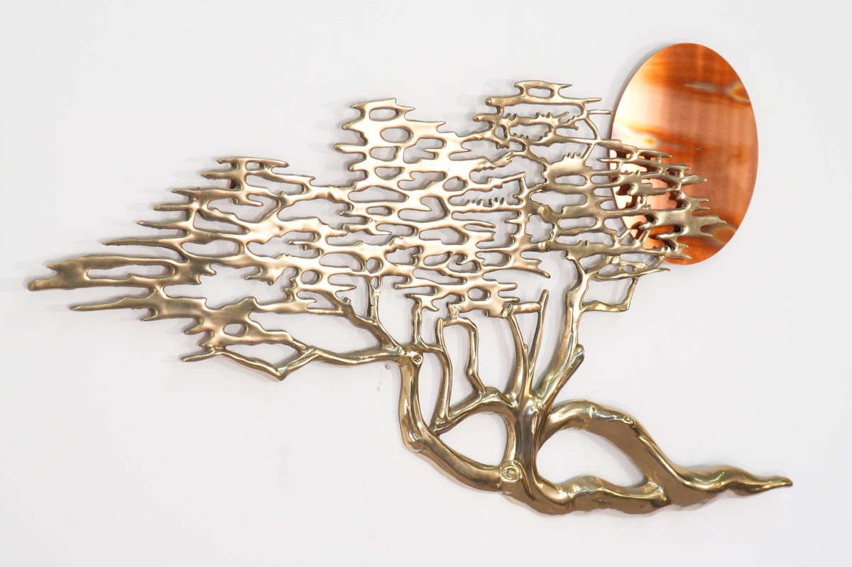 Vintage Bronze Bonsai Tree and California Sun Wall Sculpture by Bijan