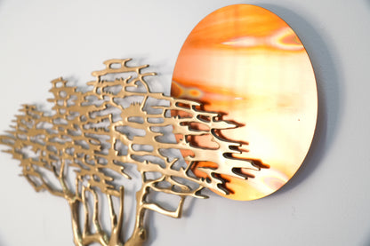 Vintage Bronze Bonsai Tree and California Sun Wall Sculpture by Bijan