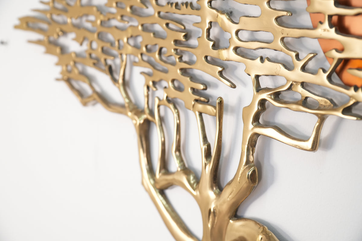 Vintage Bronze Bonsai Tree and California Sun Wall Sculpture by Bijan