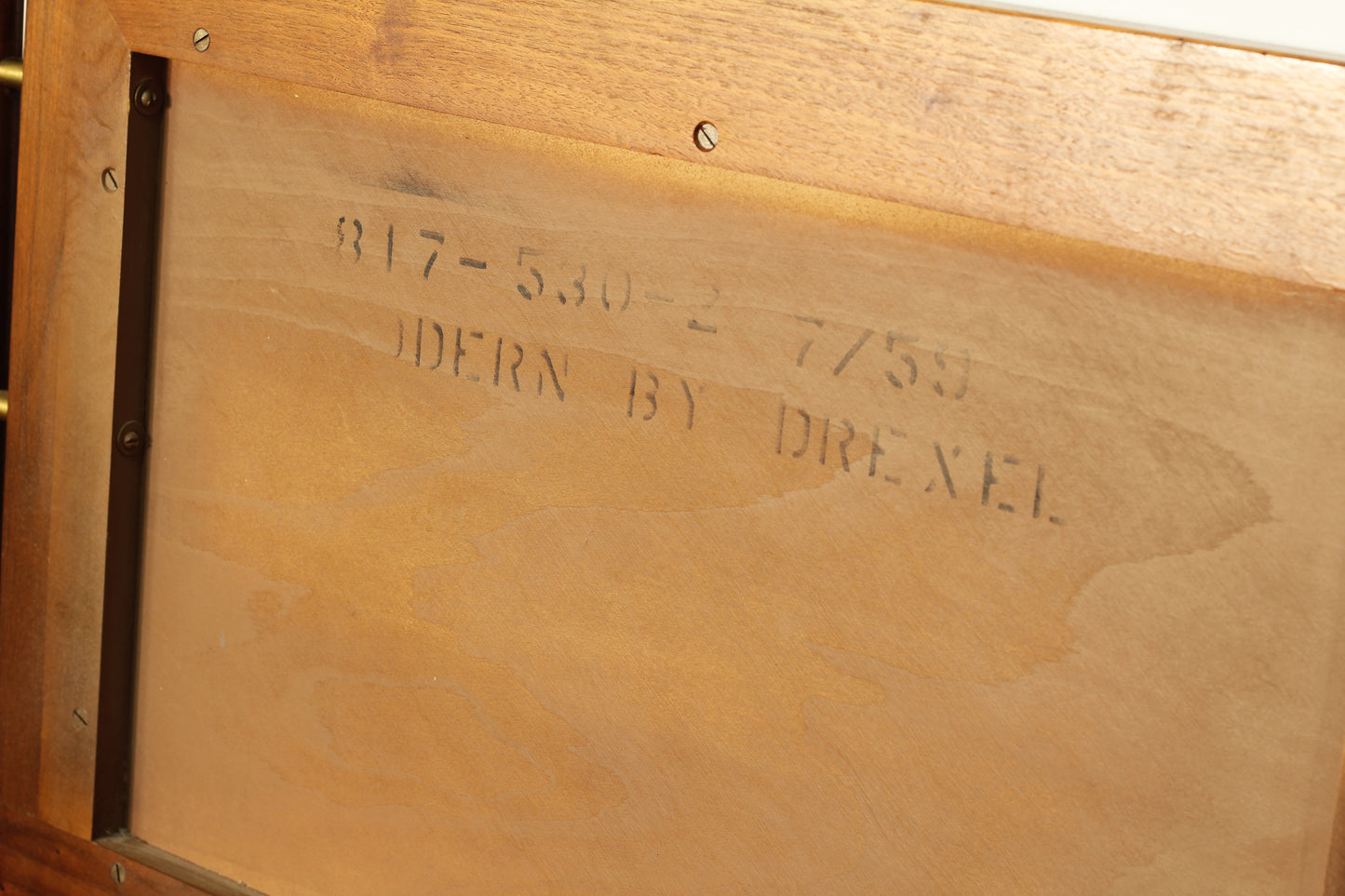 1959 Drexel "Modern" Walnut & Brass Full Headboard