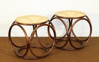 Pair Vintage Bentwood Wicker Footstools