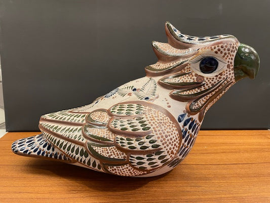 Large 14" Bird Parrot Tonala Pottery Mexico 14" Signed Santana