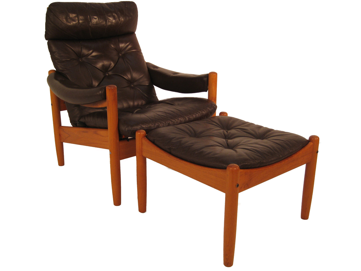 Teak/Leather Recliner & Ottoman- Norway