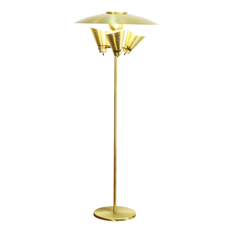 1960s Vintage Atomic 4-Light Brass Saucer Floor Lamp