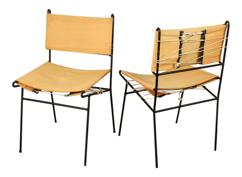 1960s Vintage Paul McCobb Style Wrought Iron Chairs - a Pair