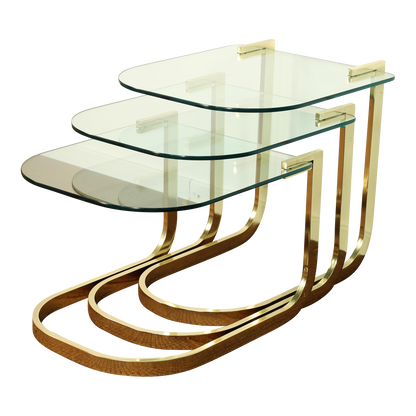1980s DIA Brass Glass Nesting Tables - Set of 3
