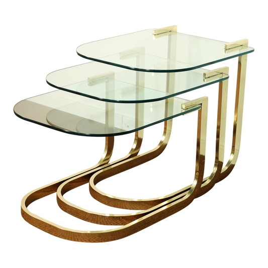 1980s DIA Brass Glass Nesting Tables - Set of 3
