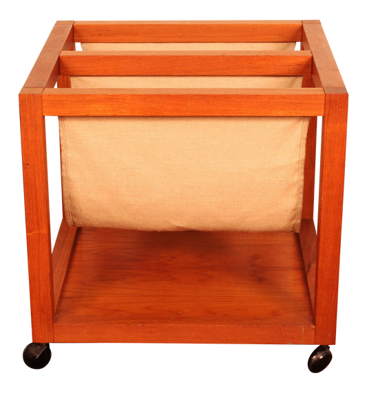 Danish Teak Rolling Magazine Caddy by Bent Silberg
