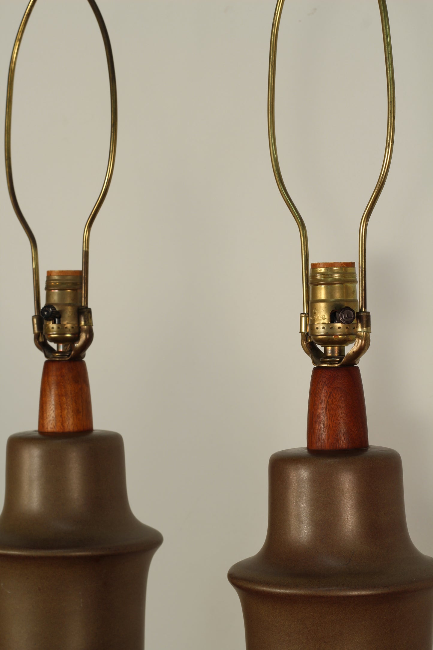 Martz Ceramic Lamps With Teak Accents - a Pair