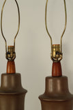 Martz Ceramic Lamps With Teak Accents - a Pair