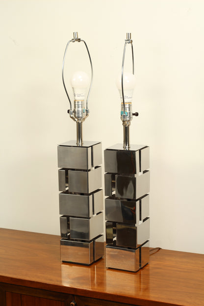 Curtis Jere for Laurel Geometric Chrome Lamps - a Pair