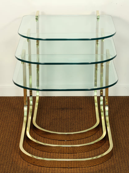 1980s DIA Brass Glass Nesting Tables - Set of 3