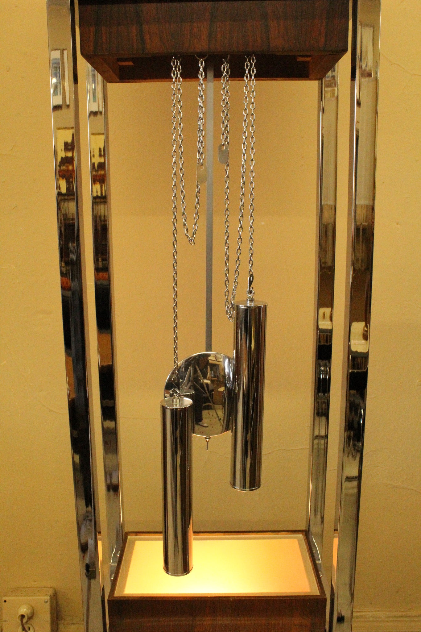 Mid-Century Rosewood & Chrome Grandfather Clock