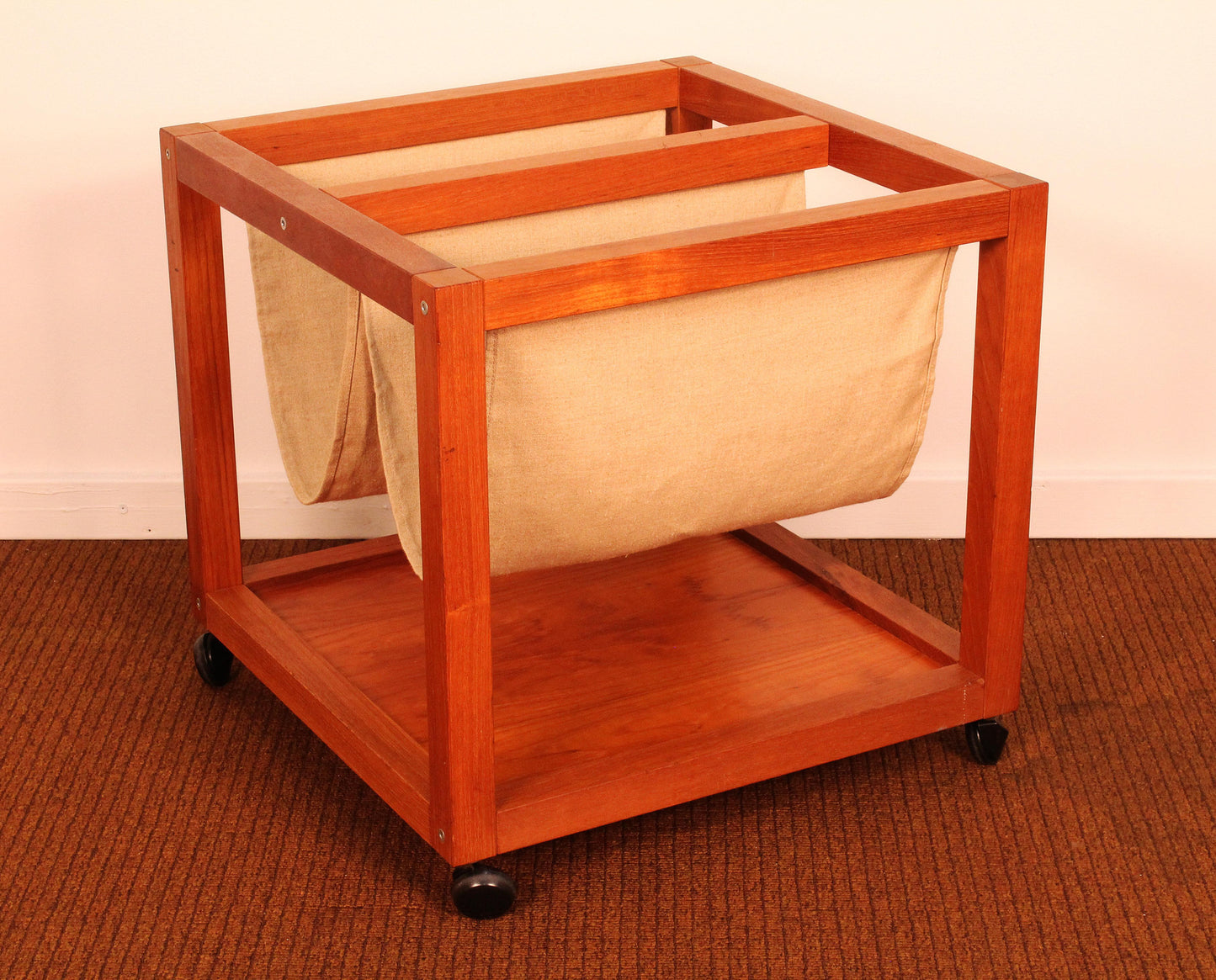 Danish Teak Rolling Magazine Caddy by Bent Silberg
