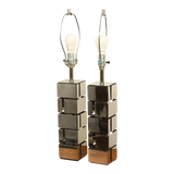 Curtis Jere for Laurel Geometric Chrome Lamps - a Pair