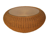 Mid-Century Aarnio-Style 44" Round Wicker Coffee Table