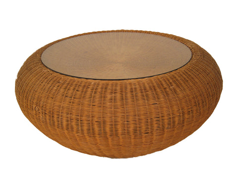 Mid-Century Aarnio-Style 44" Round Wicker Coffee Table